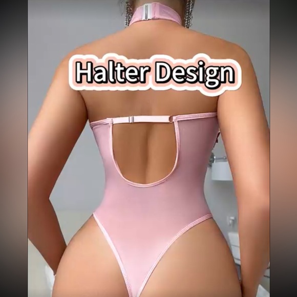 Black tattoo crystal rhinestone fishnet bodysuit romper jumpsuit sexy lingerie - Picture 2 of 2